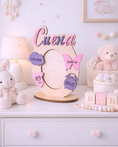 Бебешка рамка визитка за момиченце (10x15 см) – персонализирана