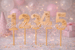 Блестящ топер за торта с име